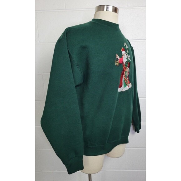Vintage Fruit of the Loom Green Embroidered Santa Claus Christmas Sweatshirt‎ XL - Picture 4 of 9
